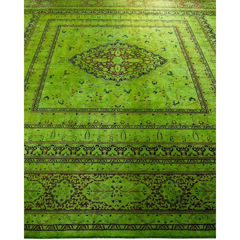 Overton Hand Knotted Wool Vintage Inspired Modern Contemporary Overdyed Green Area Rug - 8' 1" x 10' 2"