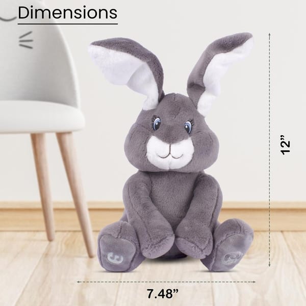 Dimple Milo Animated Peek-a-Boo Bunny - Singing Plush Toy for Babies and Toddlers, Grey, Ages 0 and Up