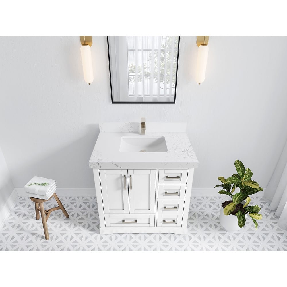Willow Collections 36 x 22 Boston Center Sink Left Bathroom Vanity with Countertop