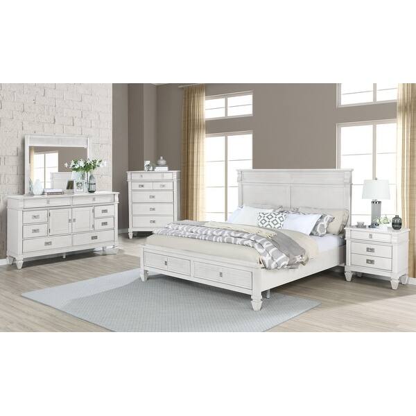 York Wood Antique White Bedroom Set With Storage Platform Bed Dresser Mirror Nightstand And Chest On Sale Overstock 33023172