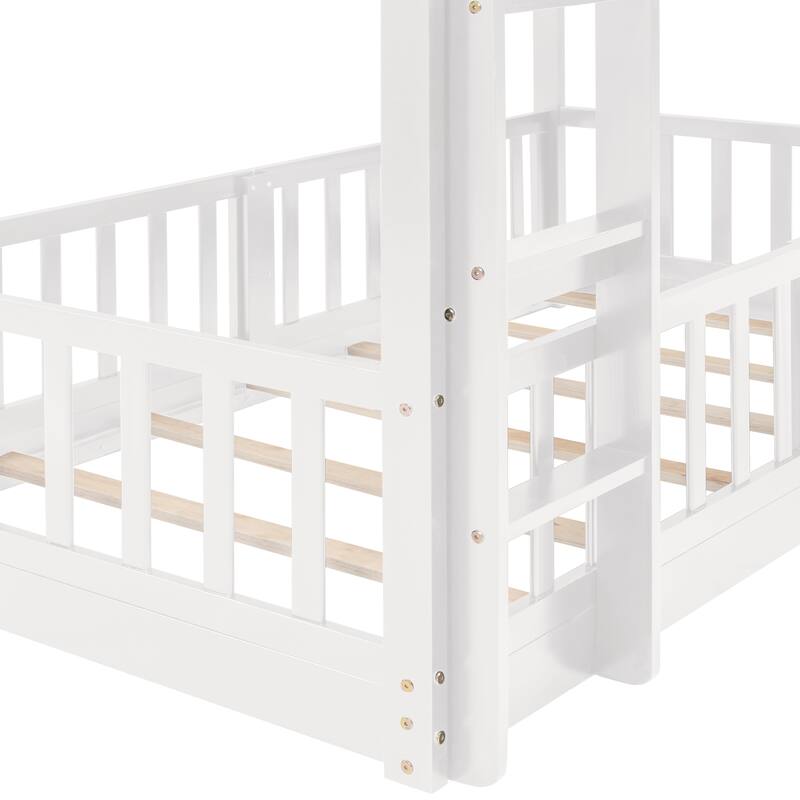 White Twin Over Twin Bunk Bed with Slide and Ladder, Space-Saving Design