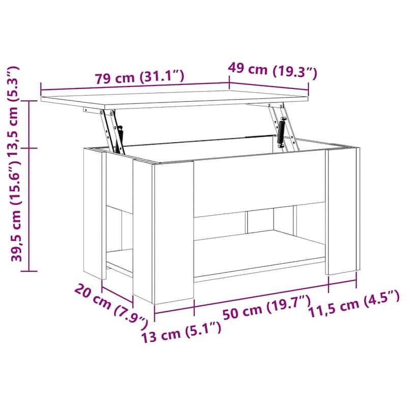 vidaXL Coffee Table Lift Top End Table Accent Side Sofa Table Engineered Wood - 31.1" x 19.3" x 16.1"