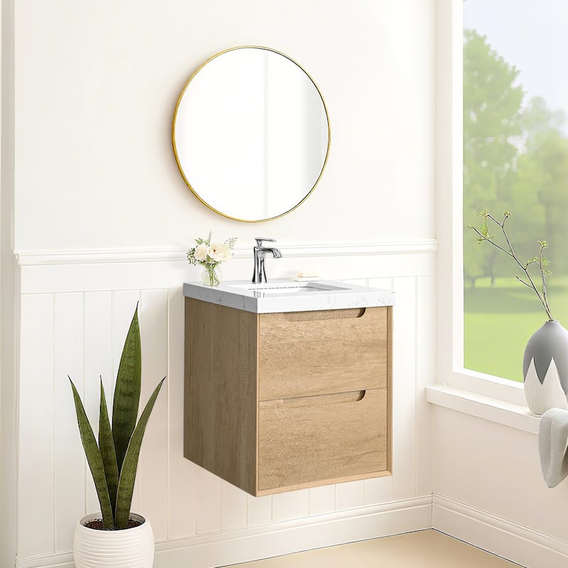 24"36"48"60"72"84" Floating Bathroom Vanity with Engineered Top Rectangulare Sink Solid Wood
