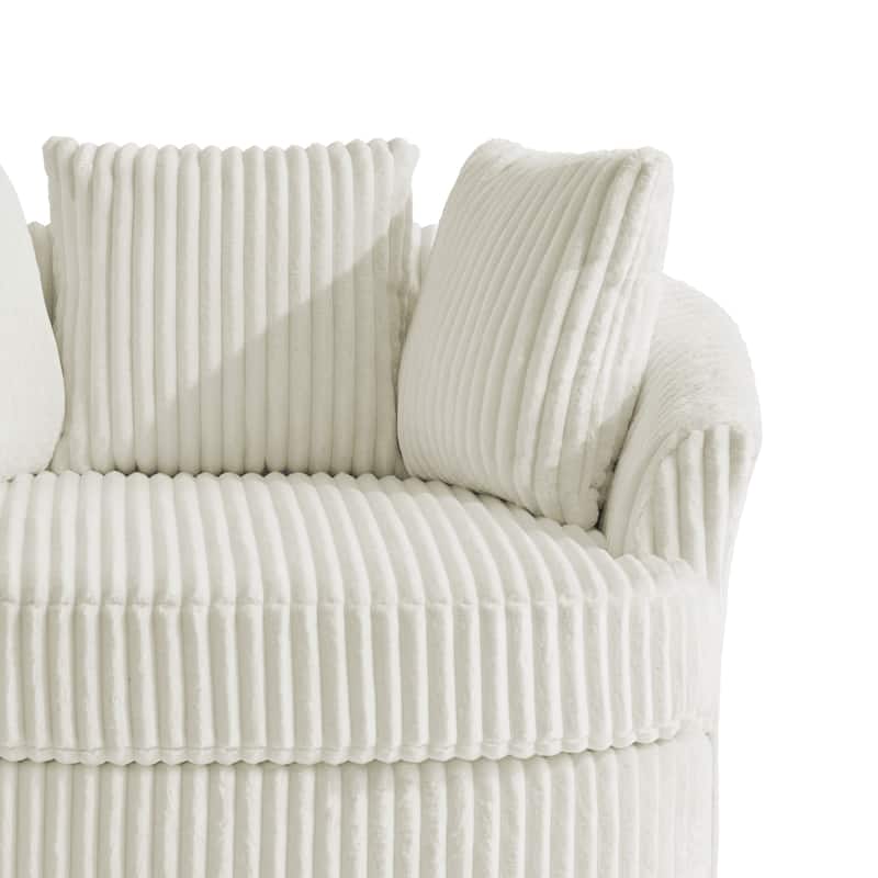 2 Set Oversized 43" W Plush Corduroy Swivel Barrel Chair with Pillows