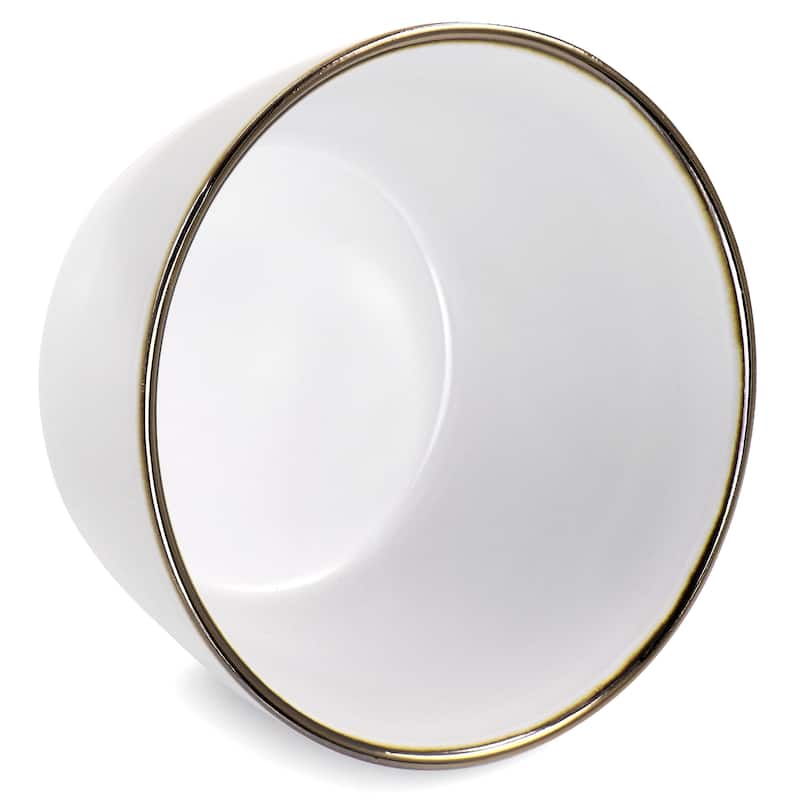 Elama Arthur 6 Piece Stoneware Bowl Set in Matte White with Gold Rim - 5.6 Inch
