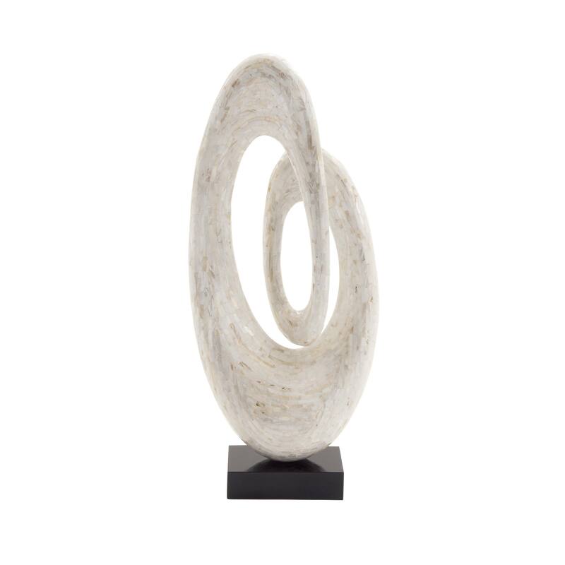 Mother of Pearl Shell Abstract Swirl Decorative Sculpture with Black Base - Gray or White - Roche River Decor - White - 12"W, 30"H