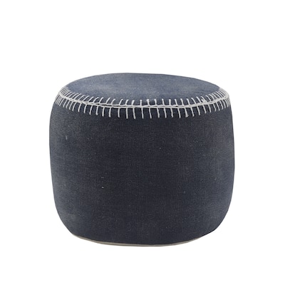 HomeRoots 18" Blue 100% Cotton Ottoman