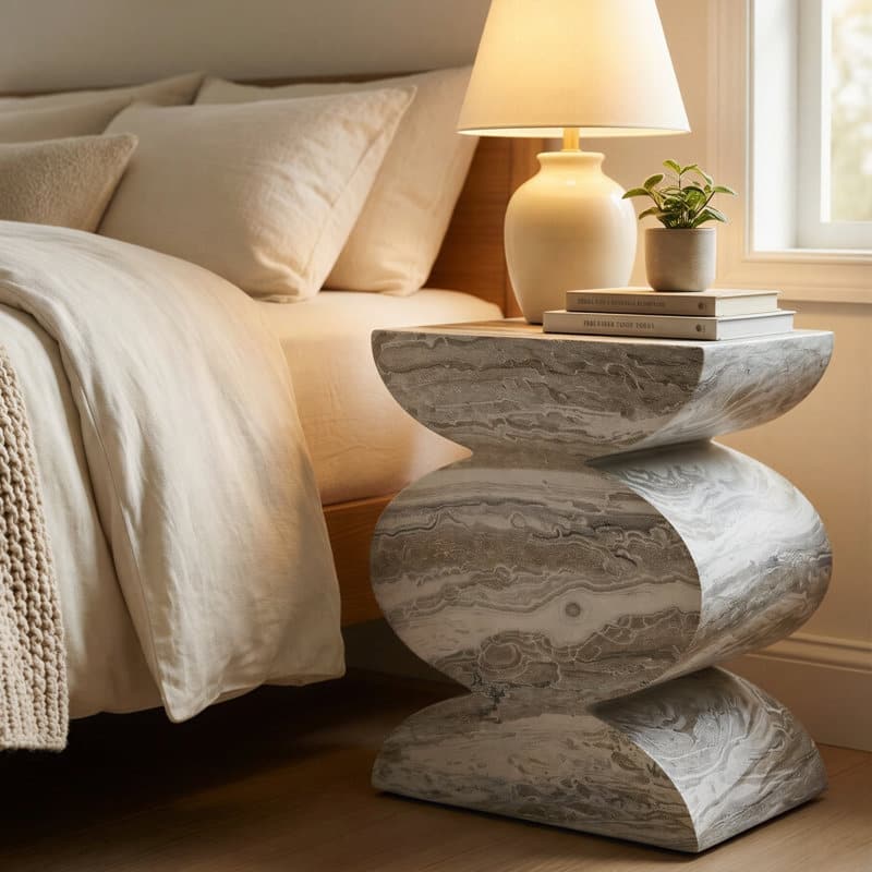 Studio London Side Table Faux Marble Effect Concrete Stool Indoor Outdoor Use