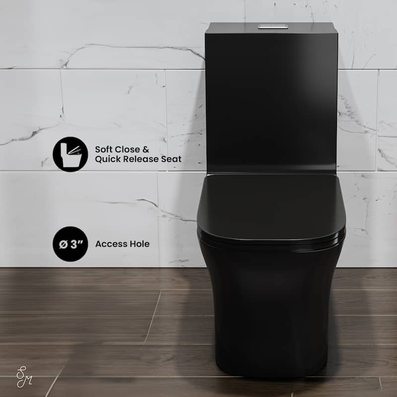 Concorde One Piece Square Toilet Dual Flush In Glossy Black 1.1/1.6 Gpf - 27.0" x 15.0" x 29.5"