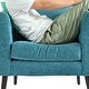 preview thumbnail 4 of 7, Teal Boucle Barrel Accent Chair with Pillow – Upholstered Armchair with Wood Legs for Living Room or Bedroom