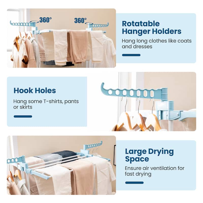 Gymax 3-tier Folding Clothes Drying Rack w/ Rotatable Side Wings &