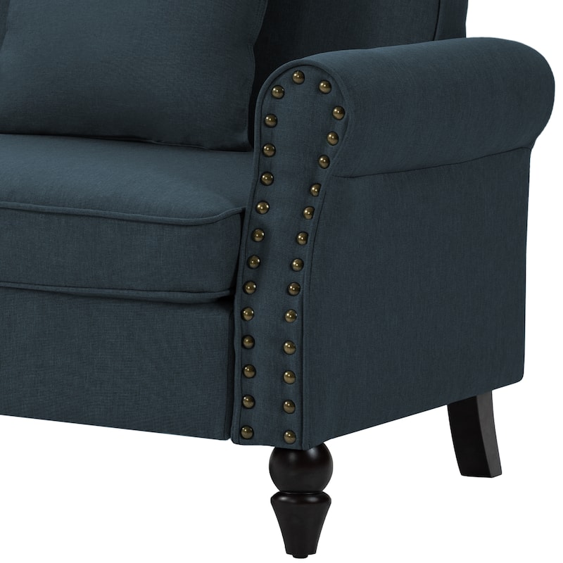 73.3" Mid-century Nailhead Trim Linen Loveseat Sofa