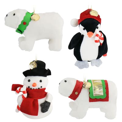 Martha Stewart Holiday Plush Animals 4 Piece Ornament Set in White
