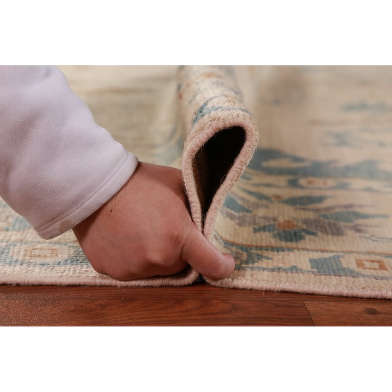 Hand Knotted Oriental 100% Wool Carpet Transitional All-Over Beige & Ivories Oushak Area Rug - 8' 5'' X 6' 6''