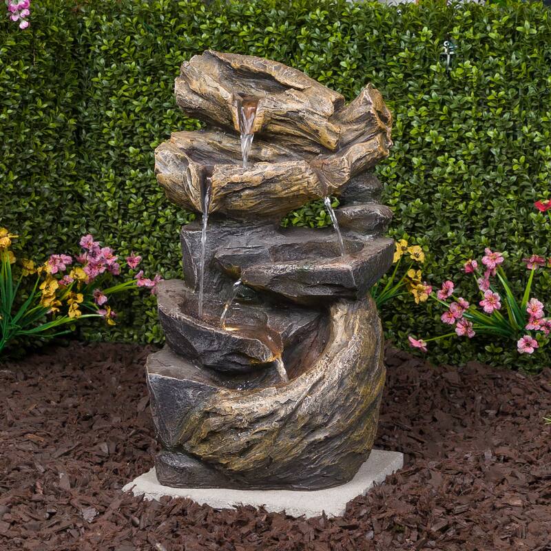 Cascading Rock Fountain with Warm White LED