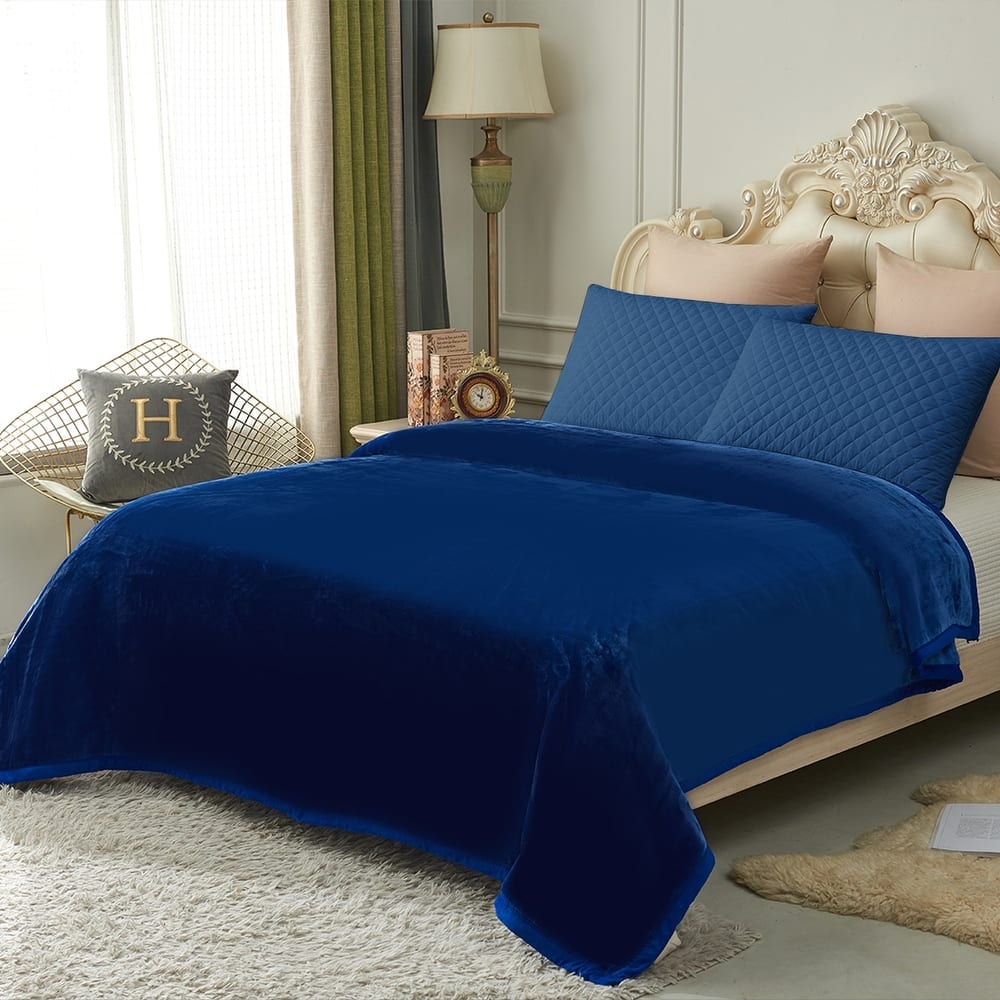 Thicken Reversible Solid Mink Fleece Blanket Fuzzy Cozy Bed Blanket for Couch Camping
