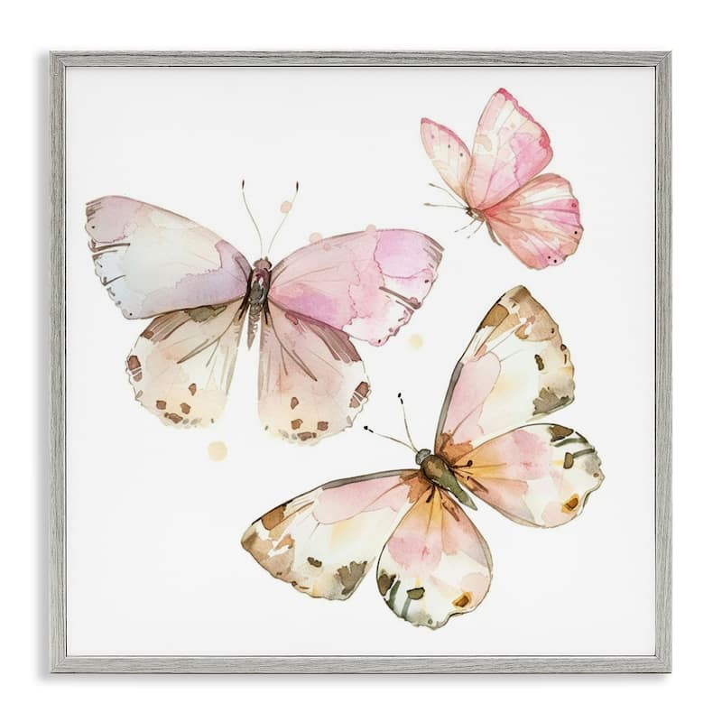 Stupell Soft Watercolor Butterfly Trio Framed Giclee Art Design By LSR Creative Studio - 24 x 24 - Grey