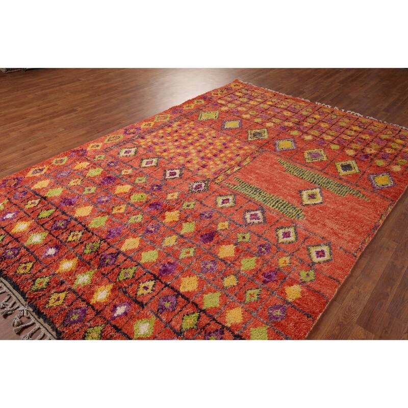 Orange Moroccan Oriental Area Rug Hand-Knotted Wool Carpet - 6'9" x 10'2"