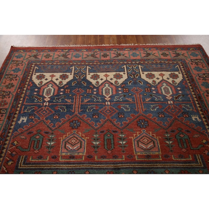 Geometric Orange Sirjan Area Rug Handmade Wool Carpet - 7'9"x 9'9"