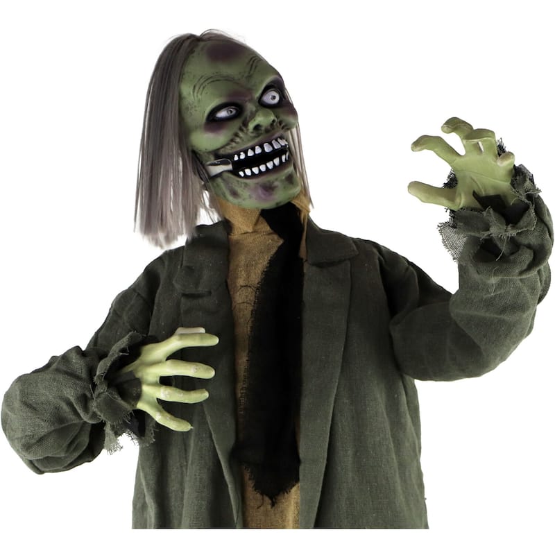 Haunted Hill Farm Life-Size Animatronic Zombie with Lights and Sound, Indoor or Covered Outdoor Halloween Decoration