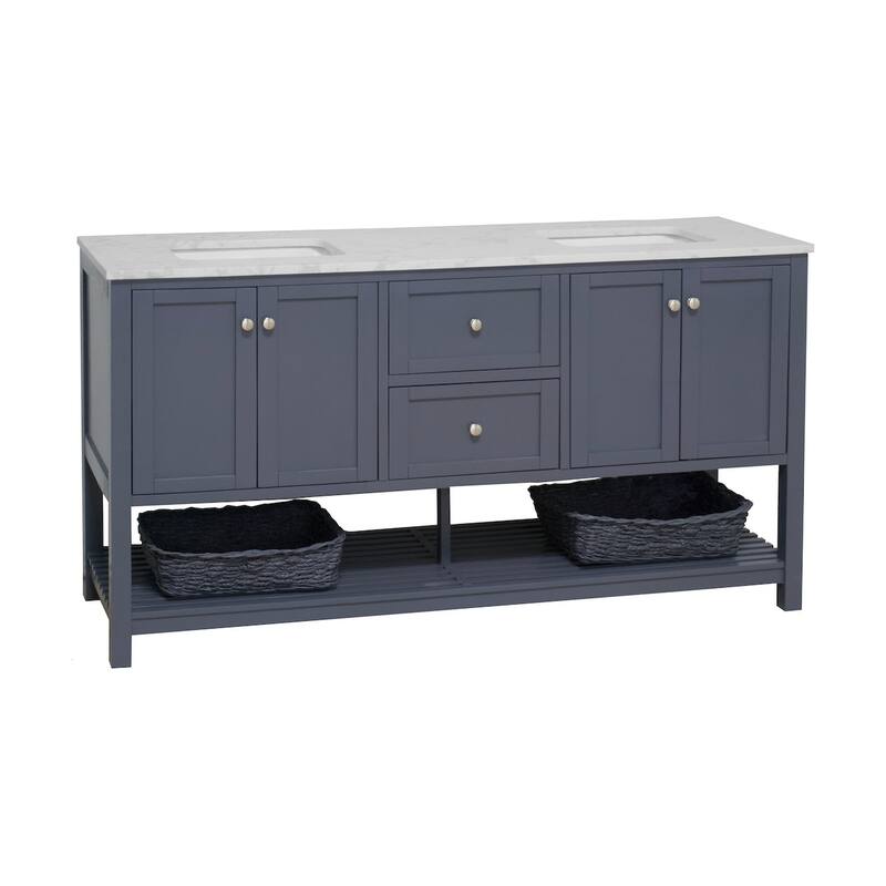 KitchenBathCollection Lakeshore 72" Double Bathroom Vanity with Engineered Carrara Top