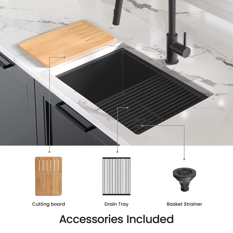 23" Undermount Workstation Single Bowl Quartz Kitchen Sink