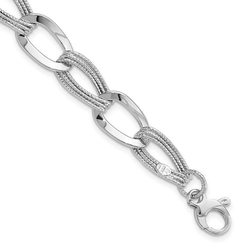 Curata 14k White Gold 8" 11mm Alternating Textured Twisted Links Bracelet