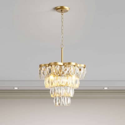 Justina Gold 4-light Crystal Glass Prism 4-tier Chandelier - 15 inches in diameter x 22.9 inches H