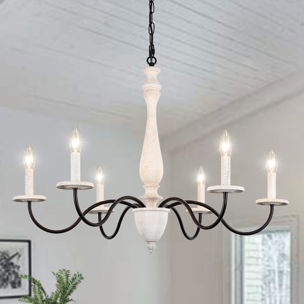 6-Light Rustic Farmhouse Chandelier Light for Bedroom Foyer Living Room