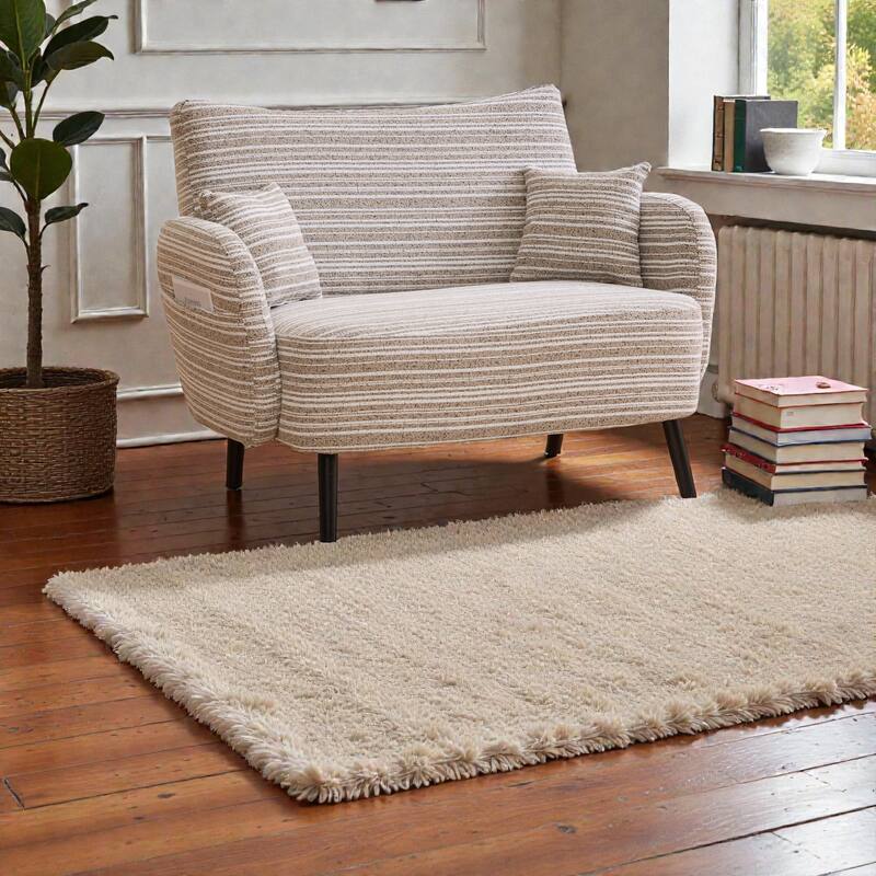 Modern Boucle 2-Seater Sofa with Storage Pockets, Deep-Seated Small Couch with Armrest Pillows for Apartments