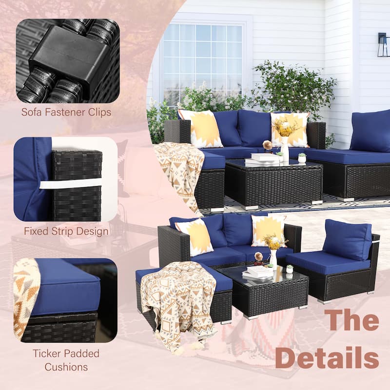 Vrakae Oversize 5 Piece Outdoor Patio Rattan Wicker Sectional Set