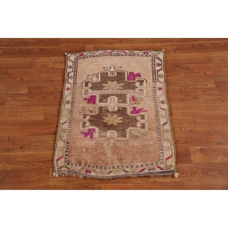 Hand Knotted Oriental 100% Wool Carpet Transitional Tribal Beige & Ivories Anatolian Area Rug - 2' 6'' X 1' 10''