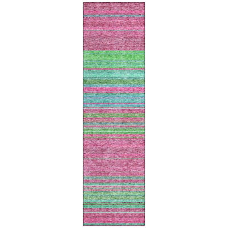 Machine Washable Indoor/ Outdoor Ombre Stripes Chantille Rug