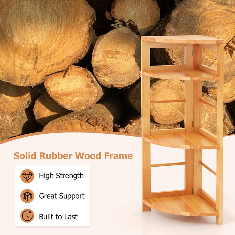 Gymax 2PCS 4-Tier Corner Shelf w/ Rubber Wood Frame Anti-Toppling Kit