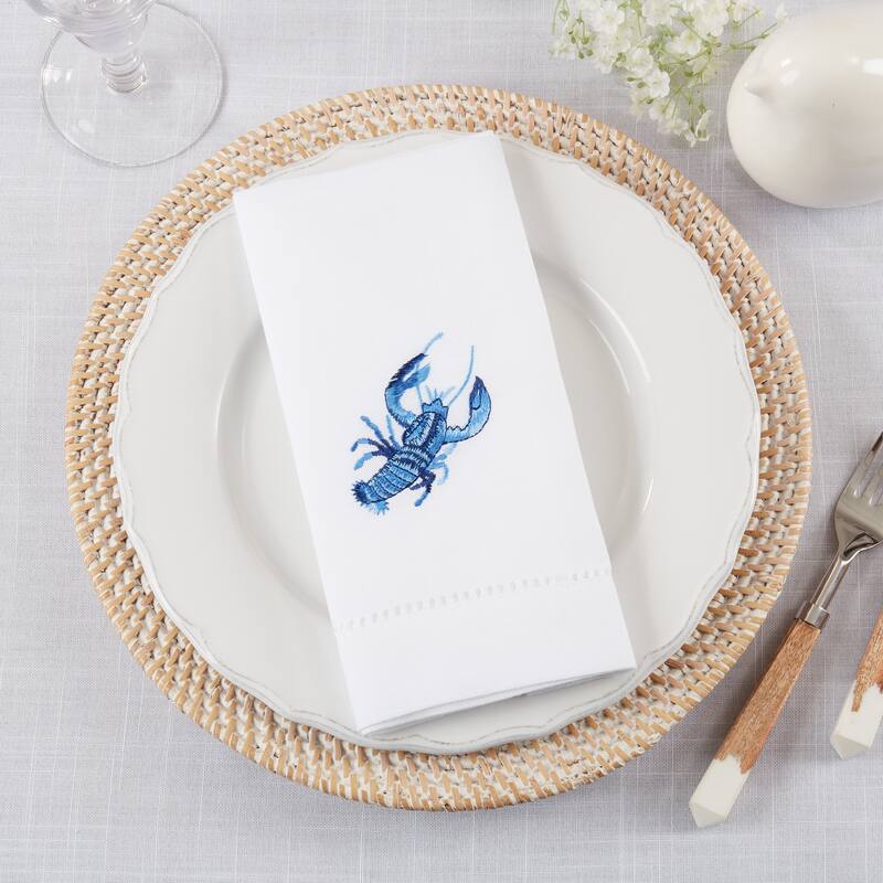 Embroidered Table Napkins With Lobster Design (Set of 4)