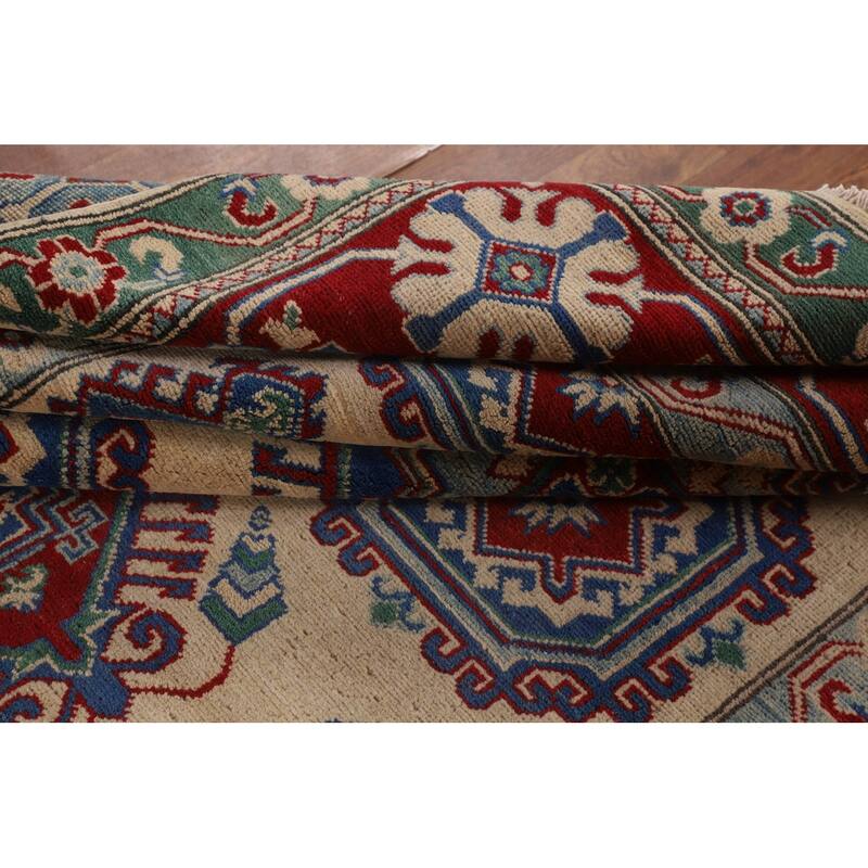 Geometric Kazak Oriental Area Rug Hand-Knotted Dining Room Wool Carpet - 6'7" x 9'9"