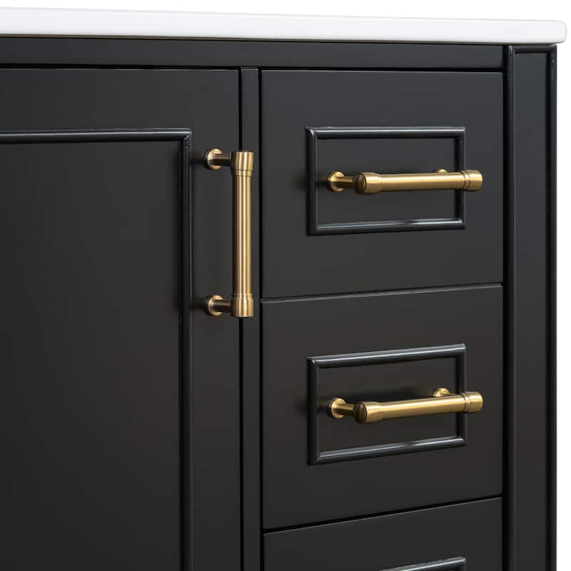 GDFStudio - Asa Wood & Ceramic 30" Bathroom Vanity with Sink, Soft-Close Door & Multiple Drawers