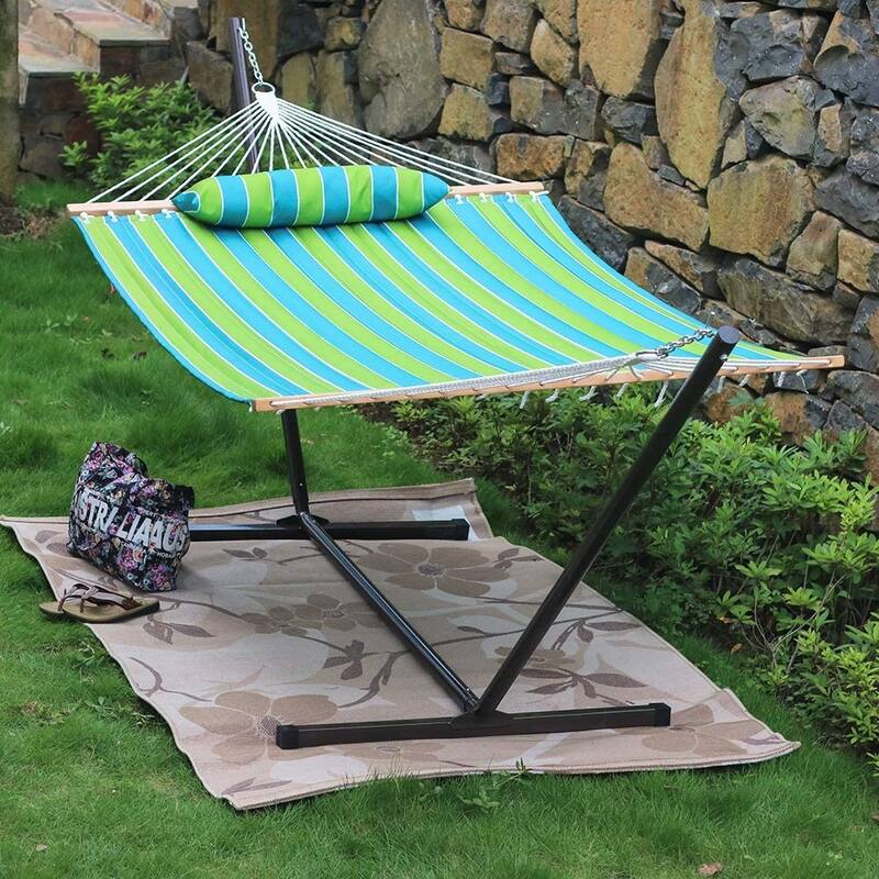 Outdoor Cotton Rope Hammock with 12FT Steel Stand