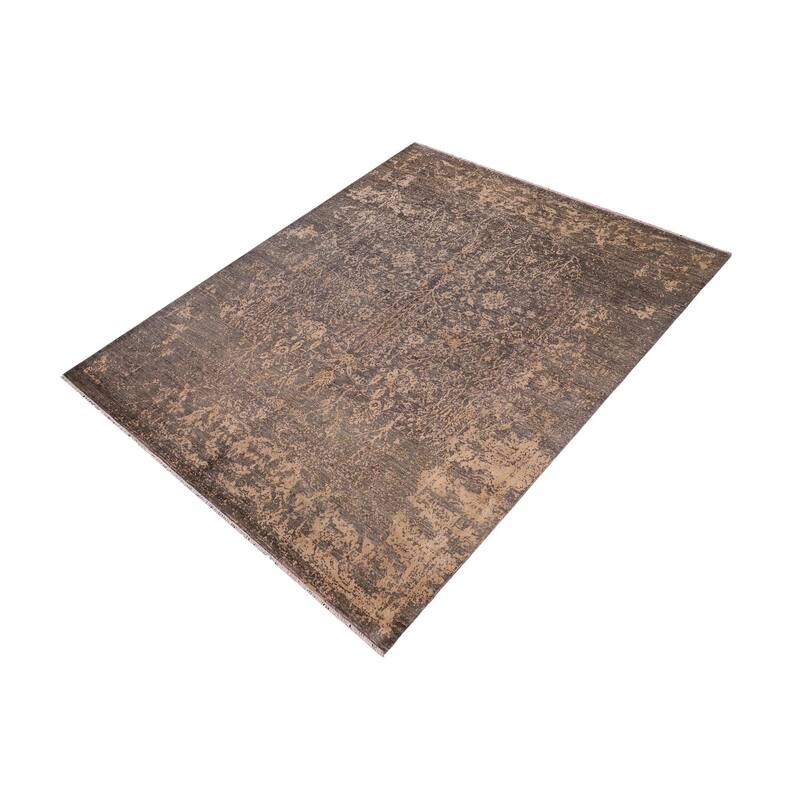 Shabby Chic White Green/Beige Wool&Silk Rug - 8'0'' x 10'4'' - 8 ft. 0 in. X 10 ft. 4 in.