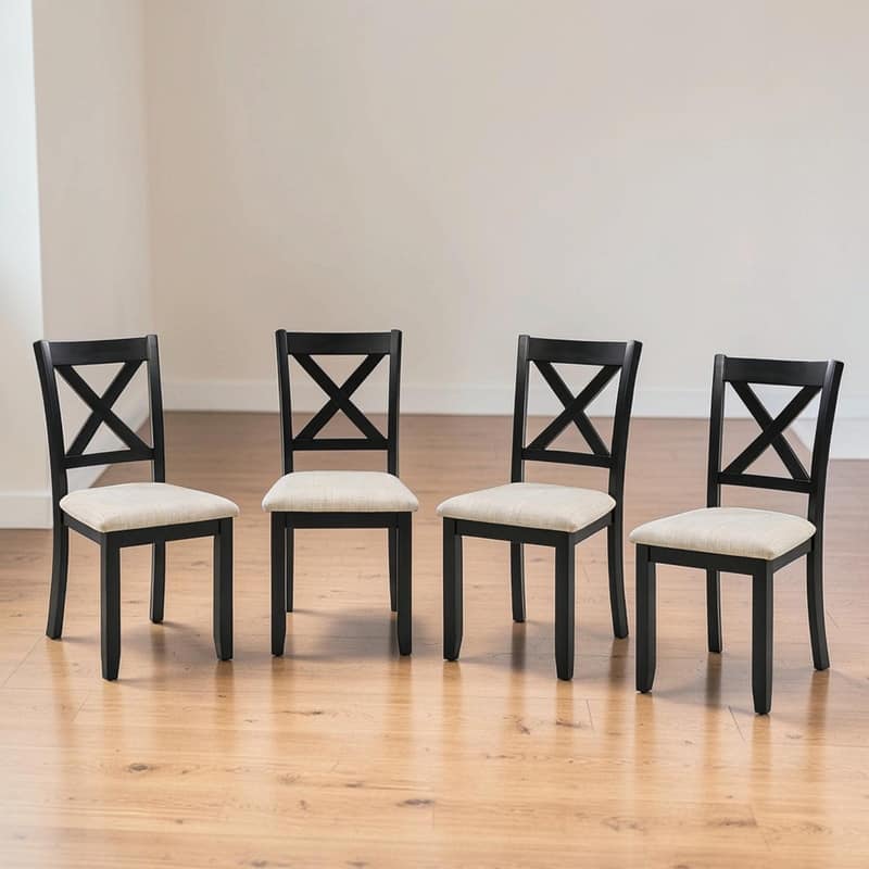 Wooden Dining Chairs Set of 4, Upholstered Kitchen & Dining Room Side Chairs with Padded Seat for Living Room - Beige,Black