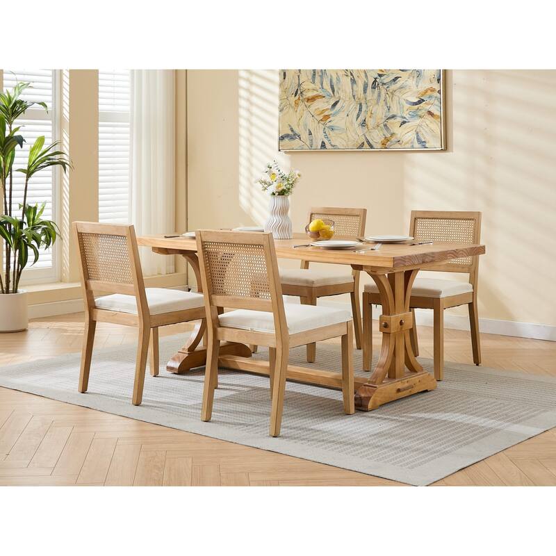 Farmhouse Rattan Dining Chairs Set of 2, Mid Century Modern Kitchen & Dining Room Chairs, Cane Upholstered Kitchen Side Chair