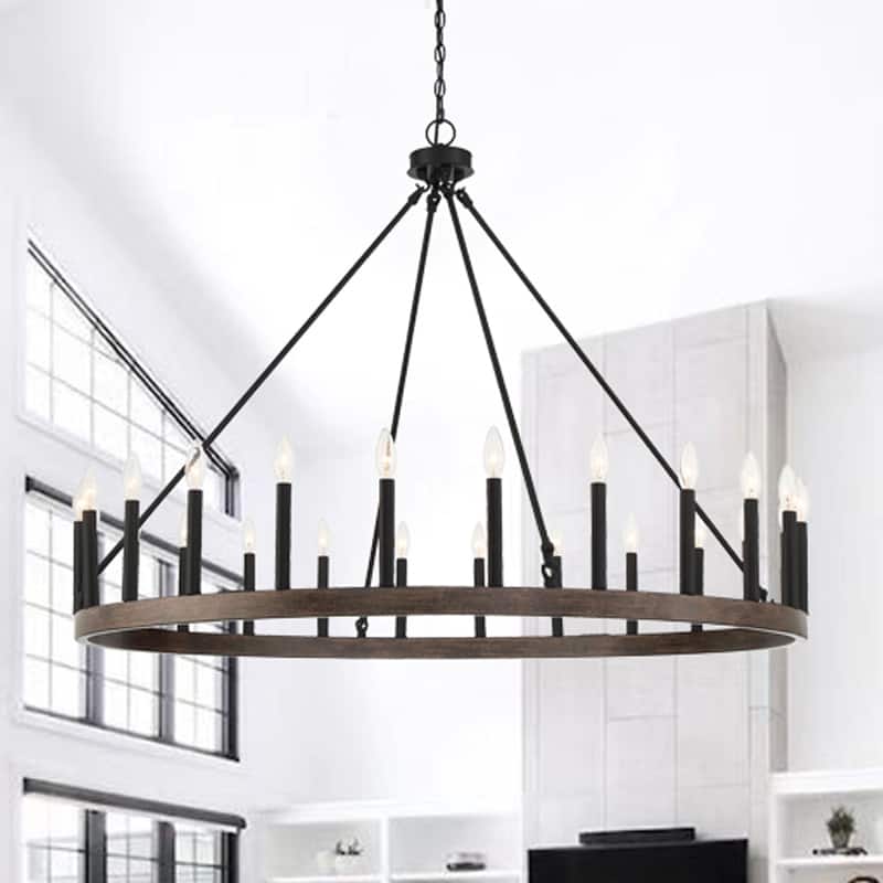 Acroma 24 Light Modern Farmhouse Wagon Wheel Chandelier-UL Certified