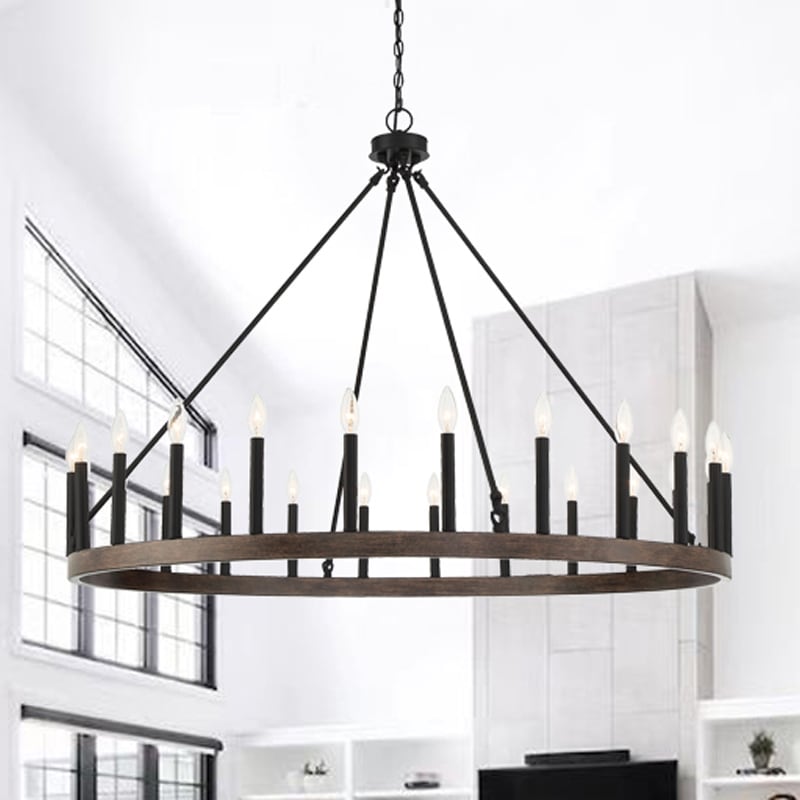 Acroma 24-Light Modern Farmhouse Wagon Wheel Chandelier-UL Certified