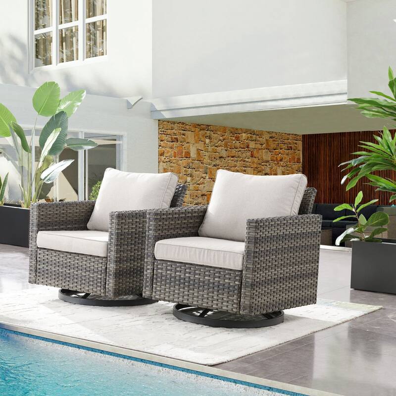 Gymojoy Wicker Swivel Glider Chair with 4 inch Olefin Cushions - 2-Piece - Grey Wicker / Beige Cusion