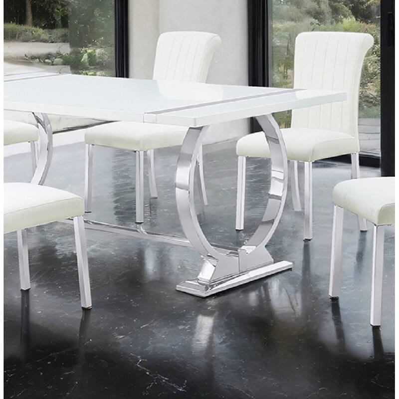 Silver White Finish 7pc Elegant Dining Set Trestle Base Table and Side Chairs