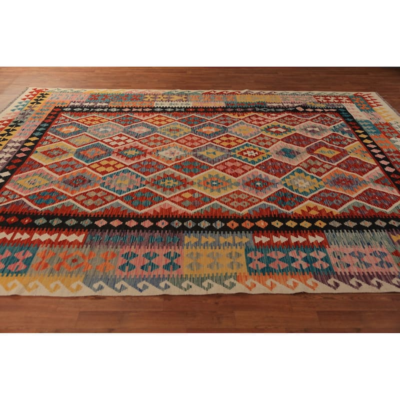 Kilim Oriental Area Rug Flatweave Multi-Color Wool Carpet - 8'1"x 11'2"