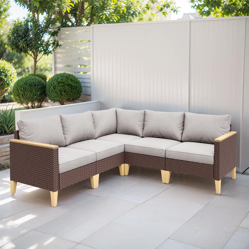 Gymojoy Outdoor Sectional Patio Sofa with Cushion - Brown - Beige