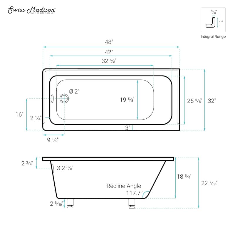 Lausanne 48" X 32" Left-Hand Drain Alcove Bathtub In Bisque - 32x48 Left