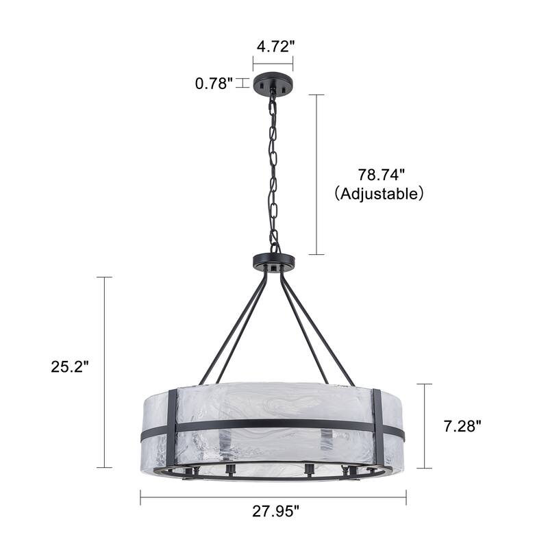 Dimmable Large Drum Glass Chandelier for Dining Room High Ceiling Living Room