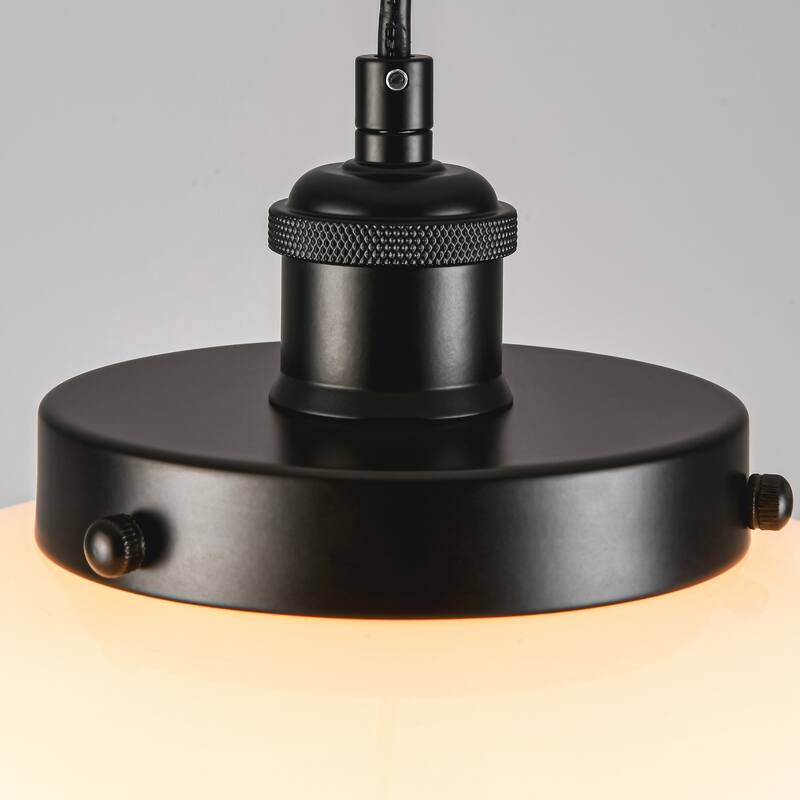 1-Light Mid-Century Modern Brass/Black Frosted Glass Globe Dome Pendant Light